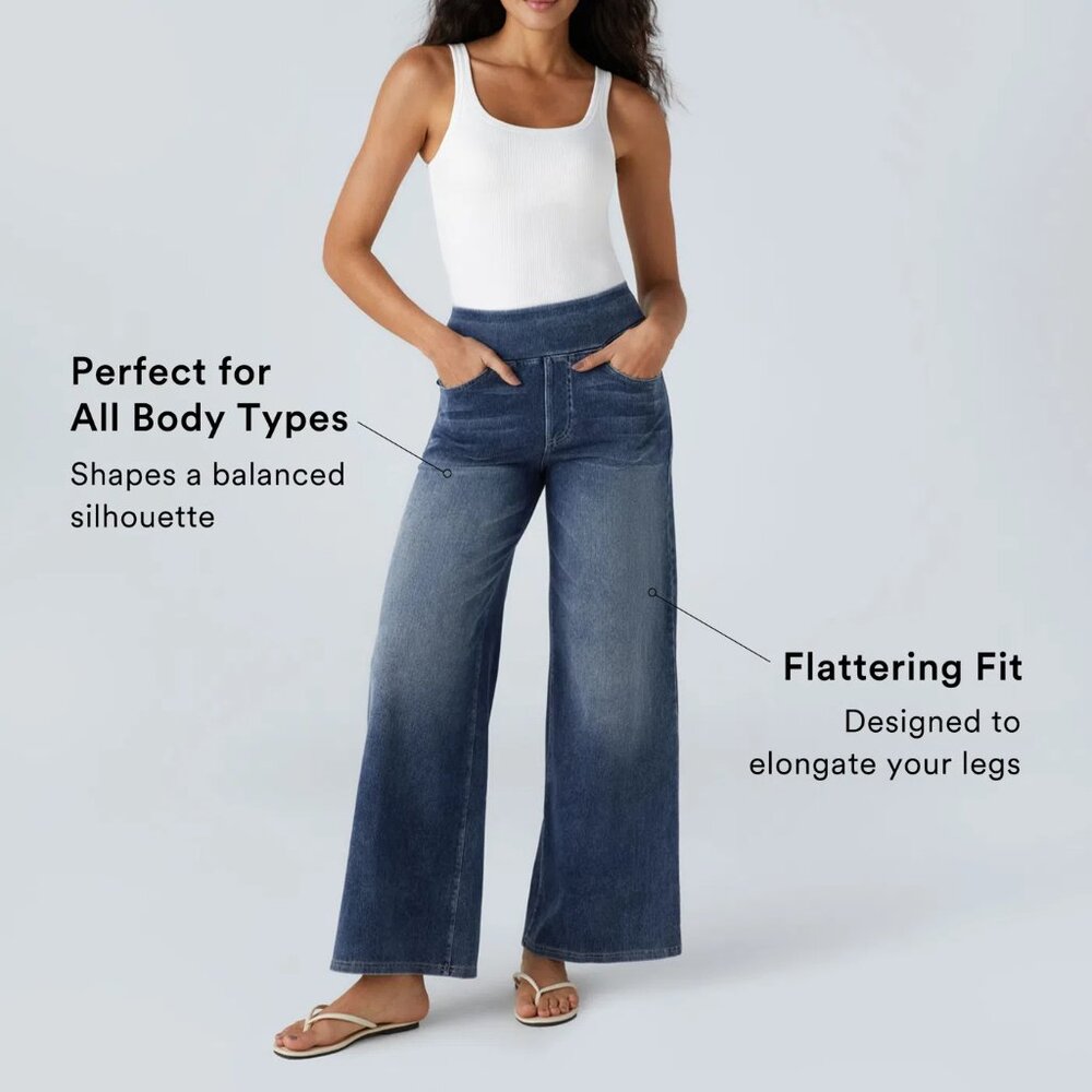Halara Flex High Waisted Multiple Pockets Wide Leg Stretchy Jeans - L Royal Blue